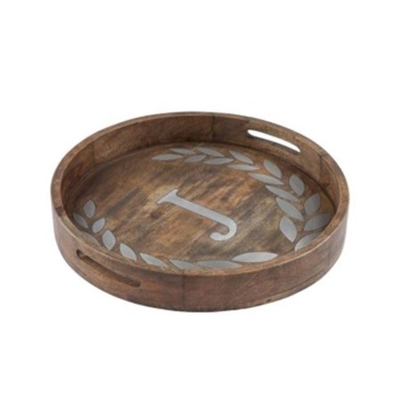 THE GERSON COMPANIES Gerson 93498 Heritage Collection Mango Wood Round Tray with Letter J 93498